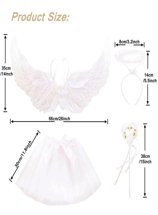 Nishine Angel Costume Set Fairy Feather Wing Skirt with Halo Wand Dress Outfit (White) - Image 2